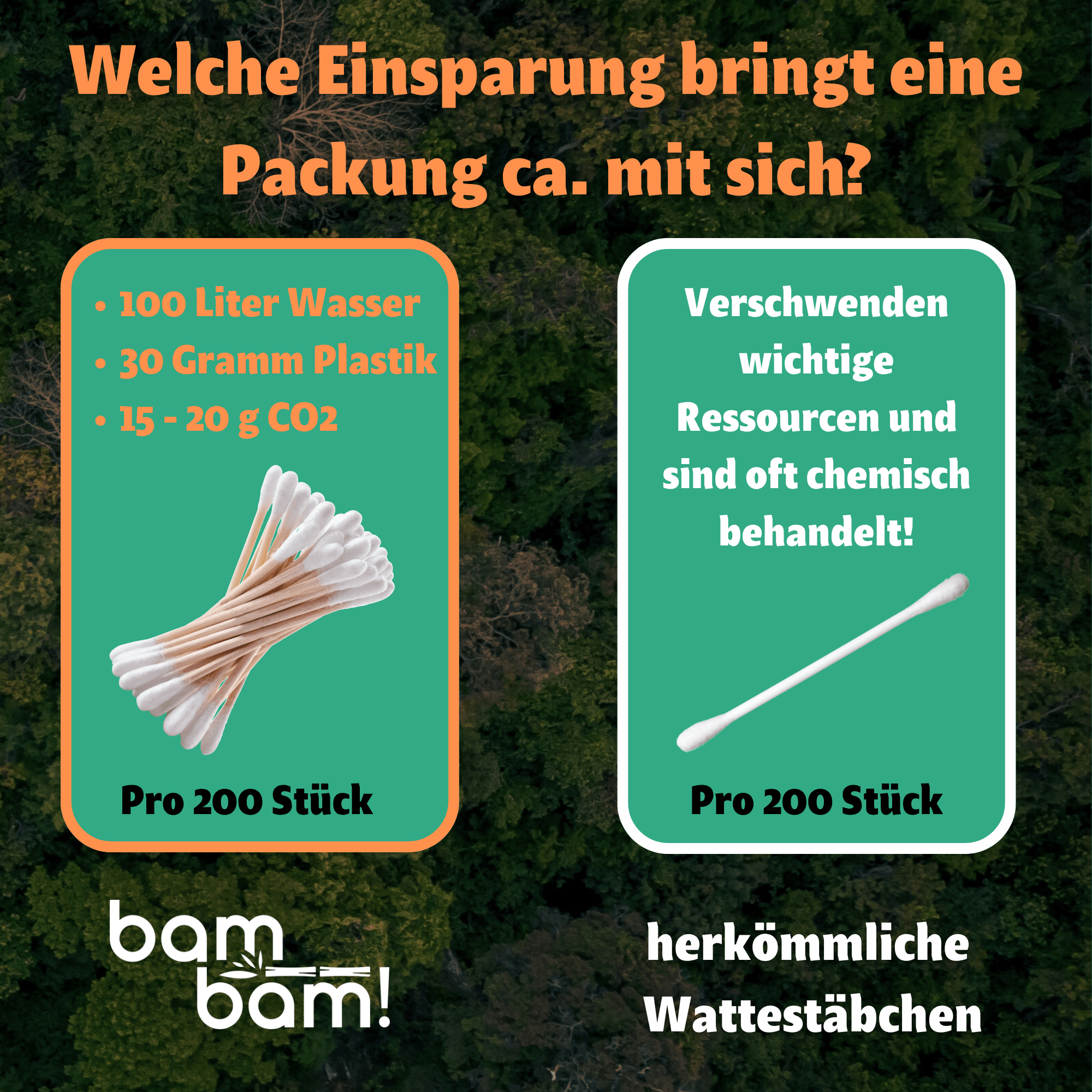 Nachhaltige Wattestäbchen - 200 Stück